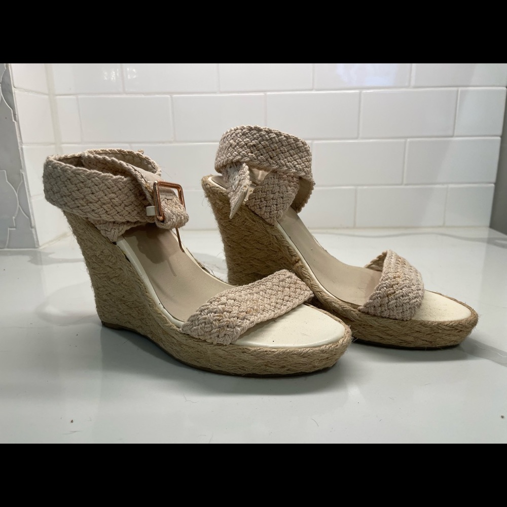 Woven Ankle Strap Cream Platform Heel Sandal